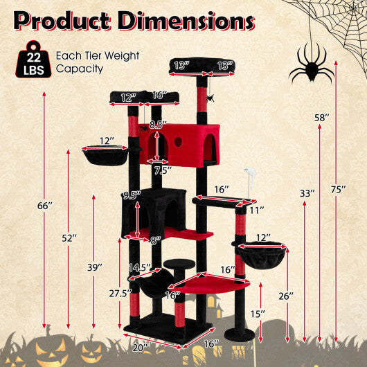 75 Inch Gothic Cat Tree with 2 Plush Perches for Indoor Cats