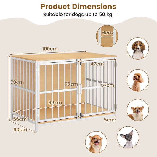 40 Inch Dog Crate Furniture Dog Kennel with Dual Lockable Double Doors-Rustic Brown