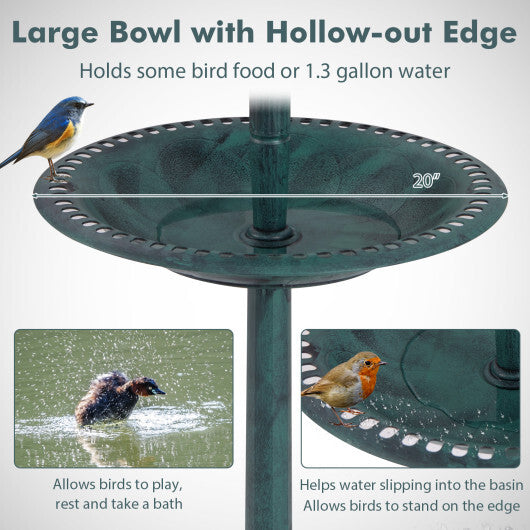 Pedestal Bird Bath with Solar Light with Bird Feeder and Flower Planter-Bronze