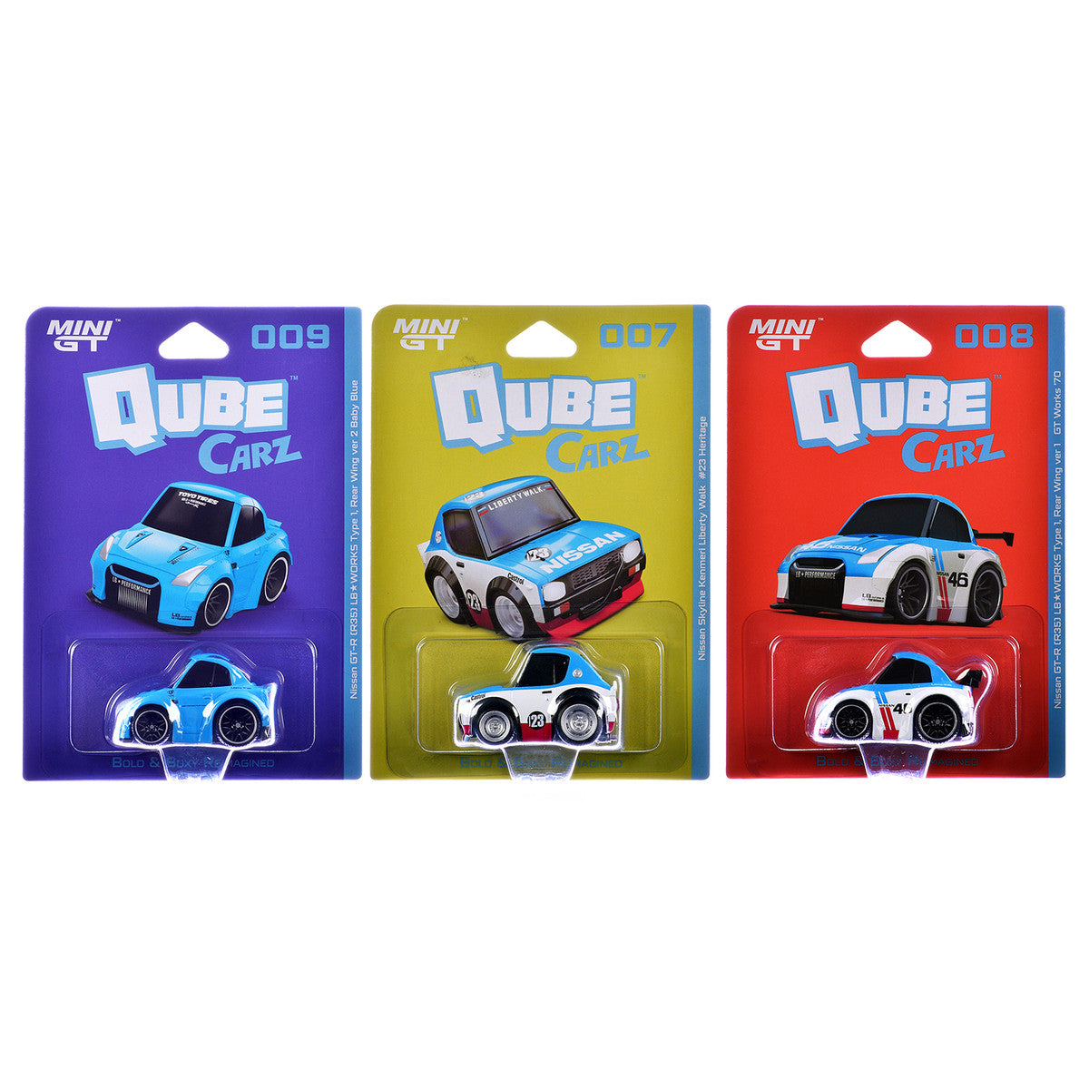 "QubeCarz" Series #2 Set of 3 pieces 1/64 Diecast Model Cars by Mini GT