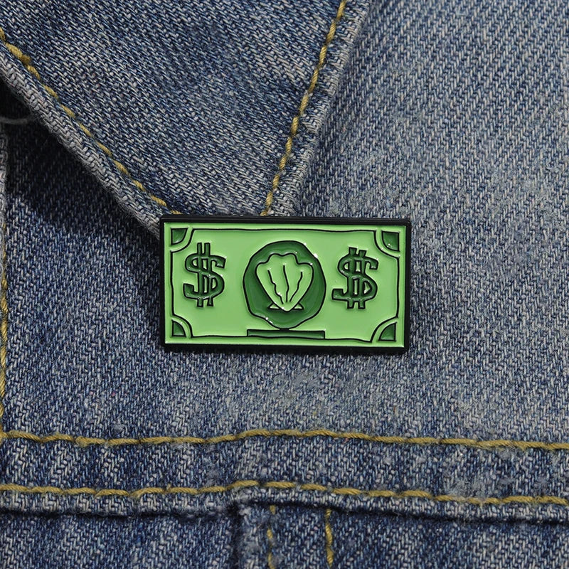 Green USD Symbol Enamel Pin Custom Wealth Money Cartoon Cute Anime Currency Brooches Lapel Badges Jewelry Kid Fans Gift