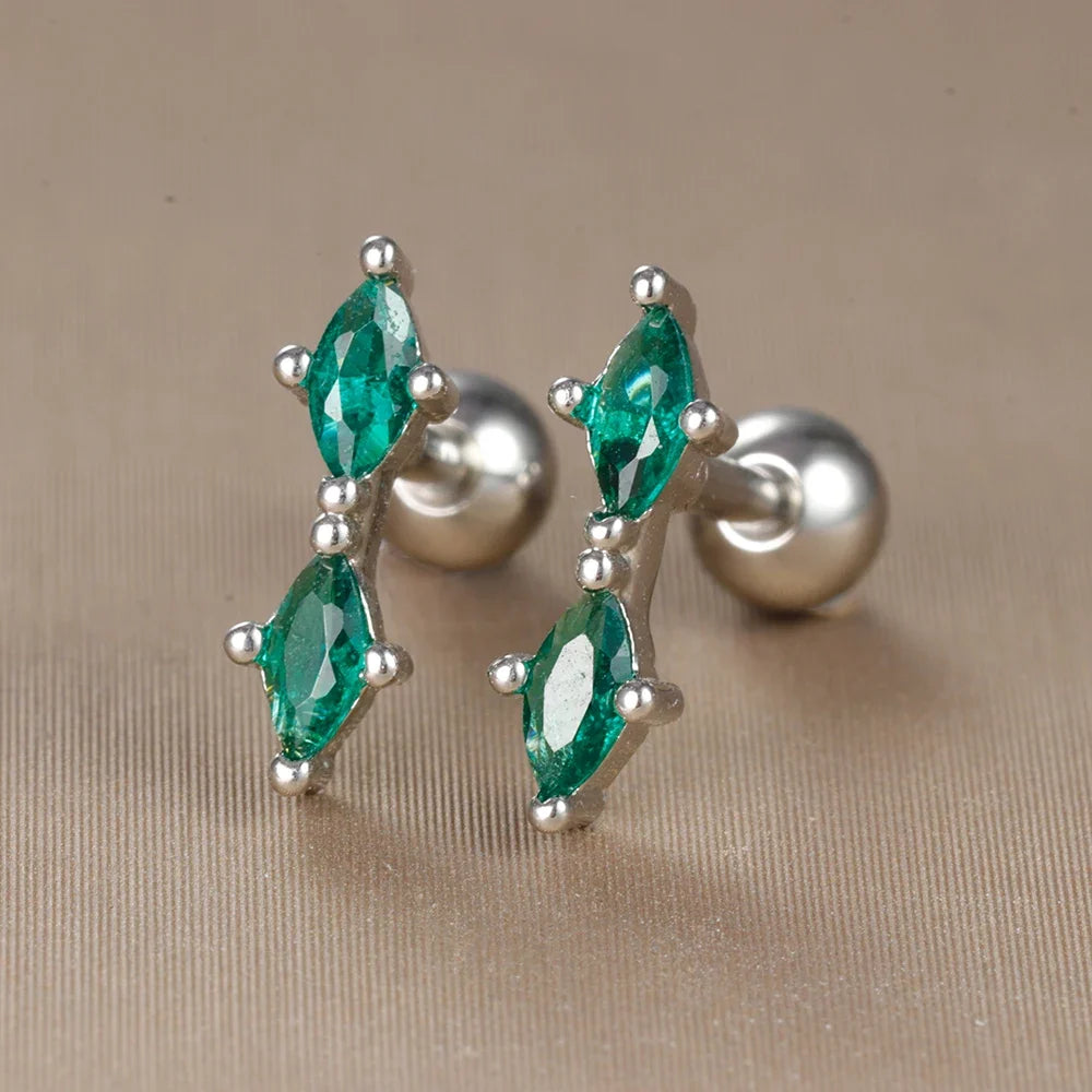 2PC Stainless Steel Little Stud Earring for Women Tiny Green Crystal Zirconia Cartilage Helix Tragus Piercing Earrings Jewelry