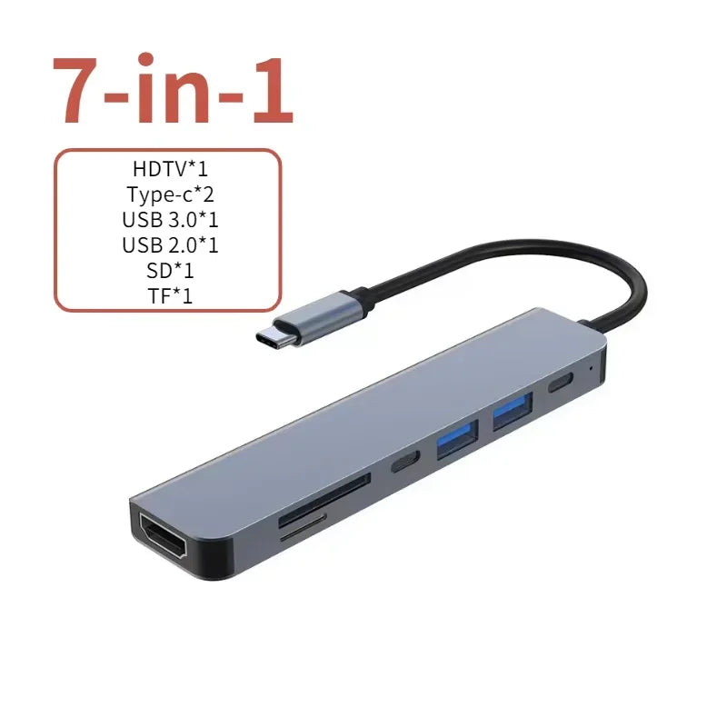 5-in-1 Type-C Hub & USB-C Dock - Multi-Function Adapter for Phone, PC, and Mac