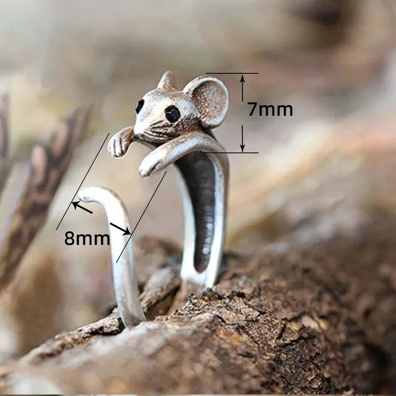 Silver Color Mouse Open Ring For Women Creative Cute Little Animal Adjustable Rings Charming Party Fashion Jewelry Gift