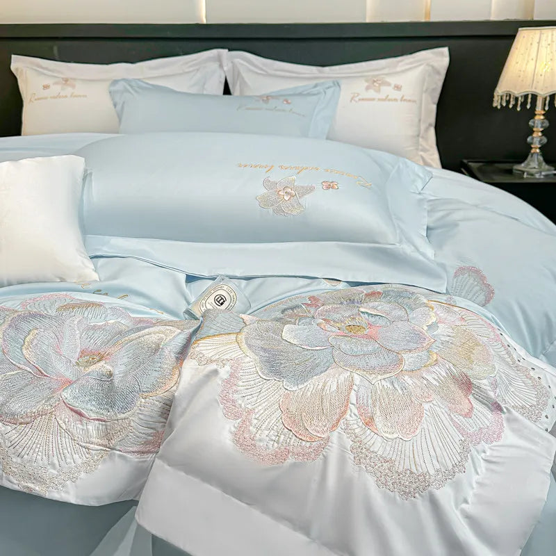 4pcs Light Luxury Style 120 Count Long Styl Cotton polyeste Embroidered Bedding Duvet Cover 200x230 220x240 Four Seasons