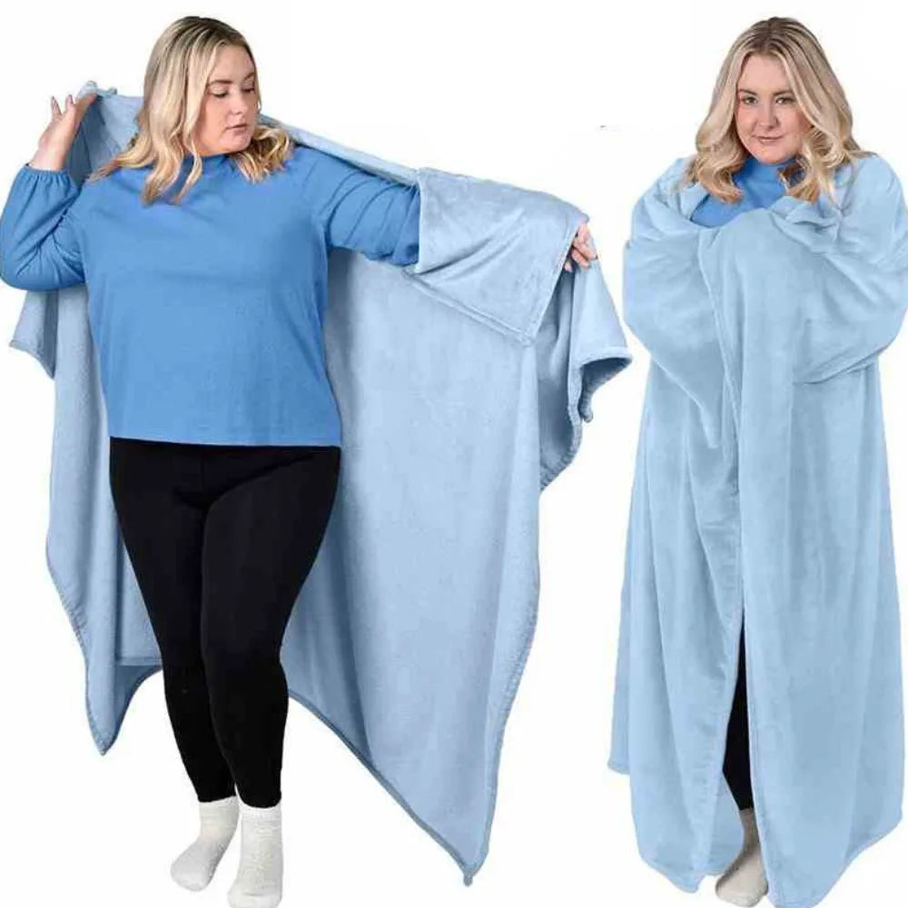 Cozy Flannel Winter Wearable Blanket Warm Sofa Throw Blanket Soft Thickened Leisure Blanket Winter