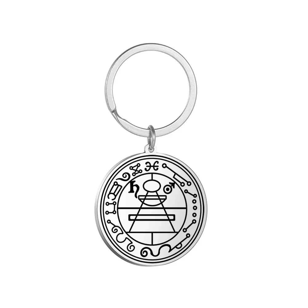 Dawapara Protection Secret Seal of Solomon Pendant Keychain Witchcraft Hexagram Wealth Fortune Amulet Stainless Steel Jewelry