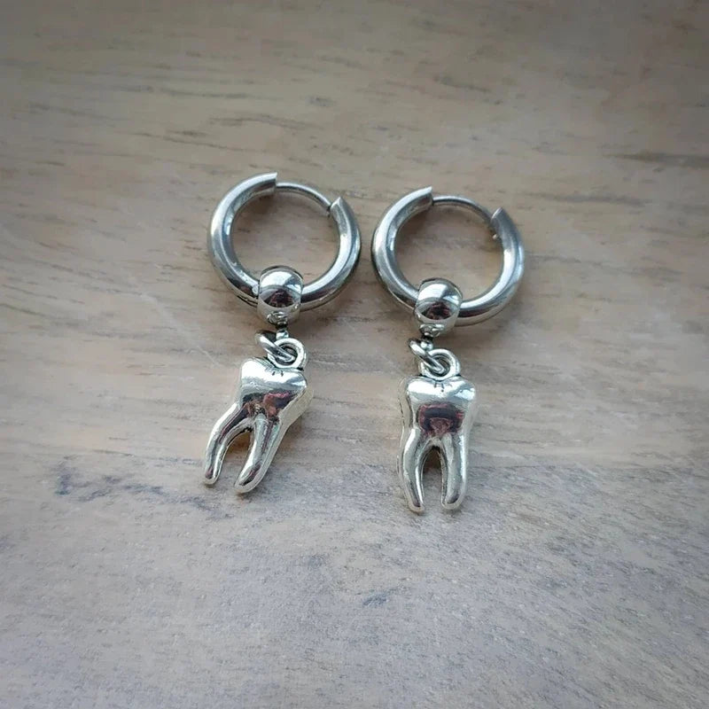 Teeth Earrings, Human Teeth, Huggie Hoops, Mens Earring, Womens Jewelry, Goth Jewelry, Emo, Alternative, Punk Earrings