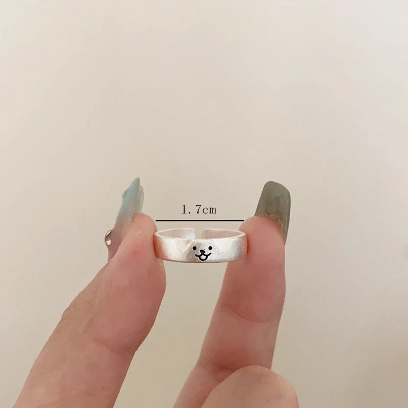 2pcs Simple Design Cute Cat Dog Animal Adjustable Couple Ring for Women Men Cartoon Fashion Couple Friends Rings Jewelry Gifts