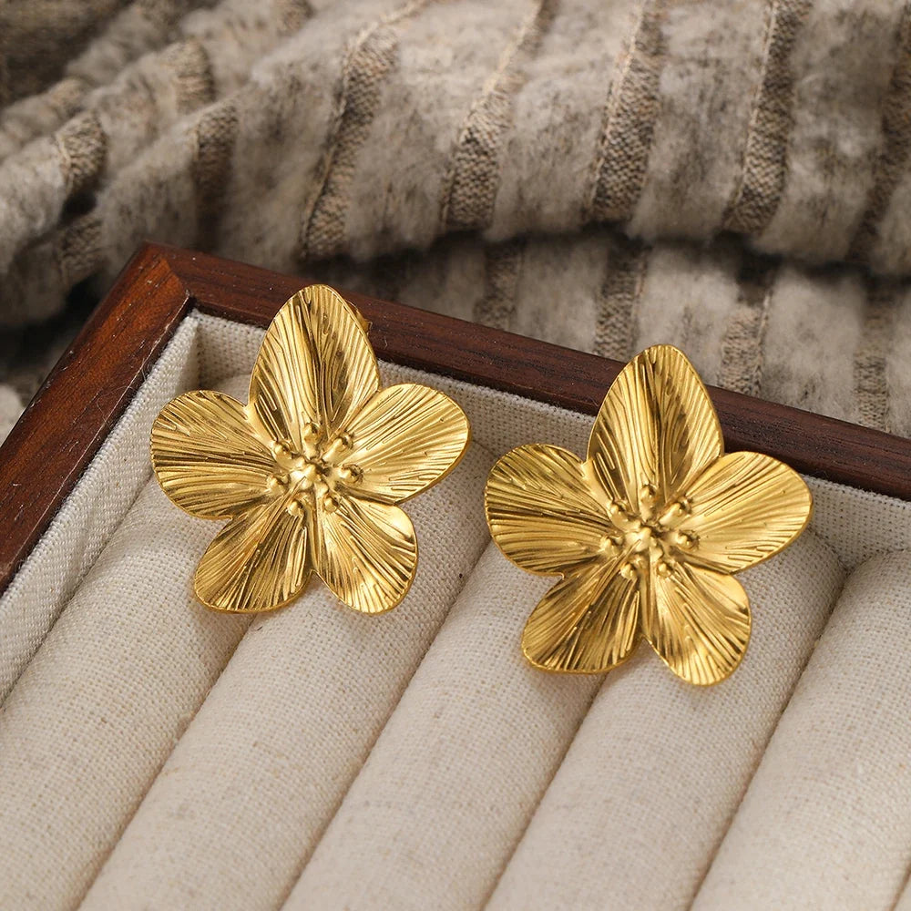 DOTIFI Stainless Steel Exaggerated Large Flower Design Earrings Female Fashion Retro Minimalist Ear Jewelry Party Creative Gifts