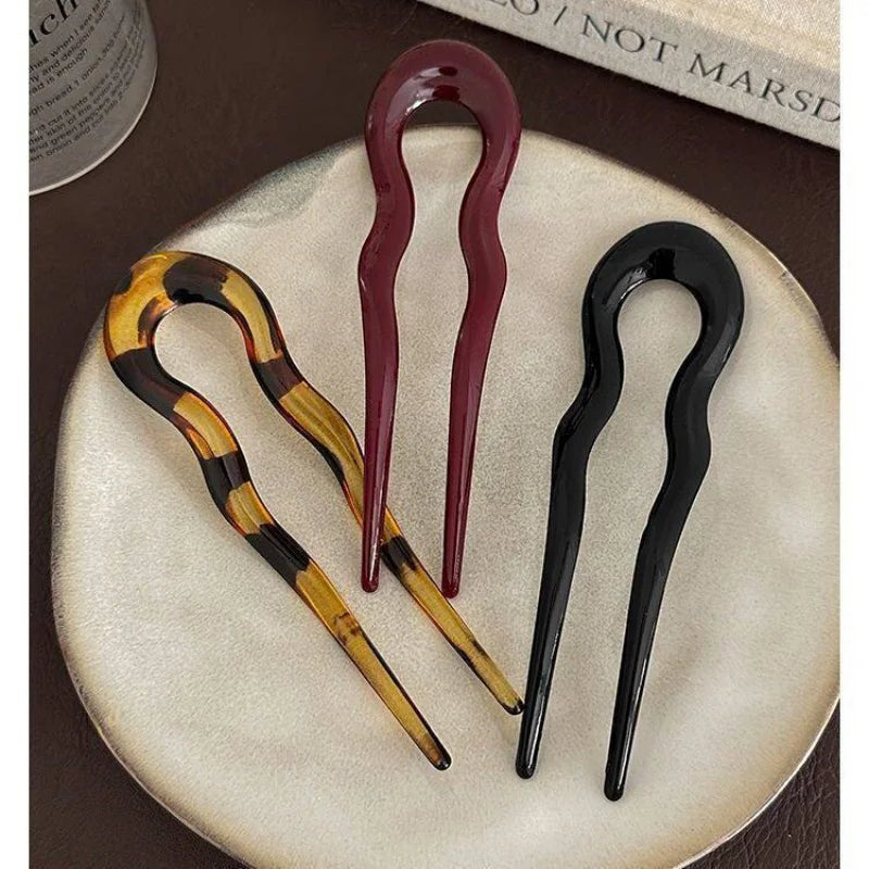 6Pcs Women Girls Daily Hair Accessories Matte Geometric U-shaped Hair Fork Sticks Fashion Minimalist Updo Headwear