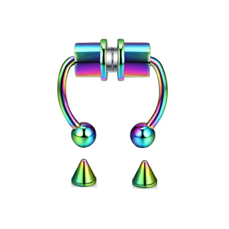 Punk Hip Hop Non-Pierced Magnetic Nose Ring For Ladies, Stainless Steel Clip On Fake Septum Jewelry Halloween Party Accessory