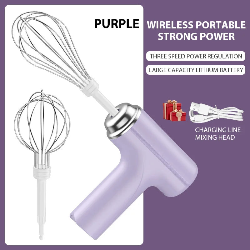 Electric Egg Beater Rechargeable Home Handheld Small Wireless Egg Beater Baking Cream Electric Whip Blender Hand Mixer for Cakes