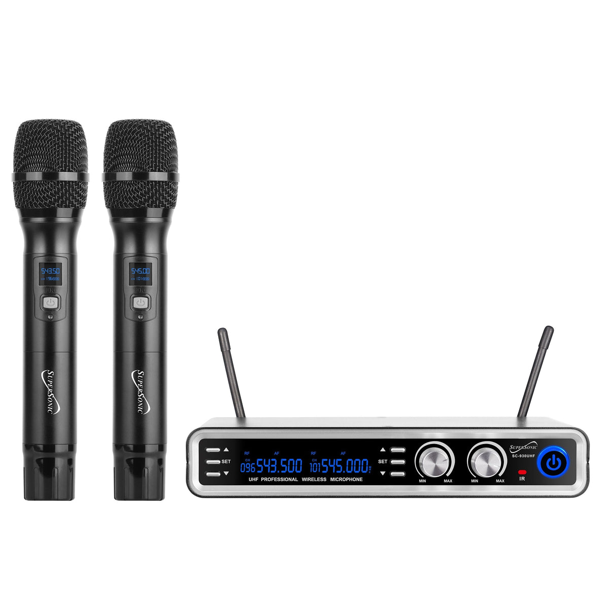 SuperSonic UHF Dual Fixed Channel Wireless Microphone System with 300ft Range