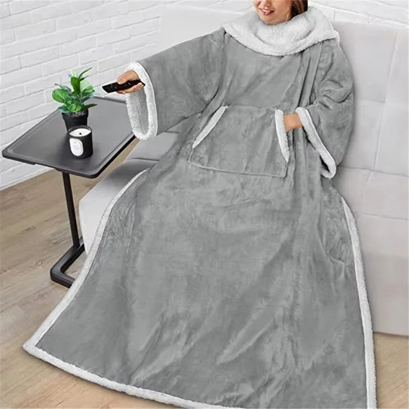 Grey Wearable Lazy TV Blanket With Sleeve,TV Sofa Blankets For Men Women,Thick Fleece Blanket Winter Adult Cozy Soft Nap Blanket