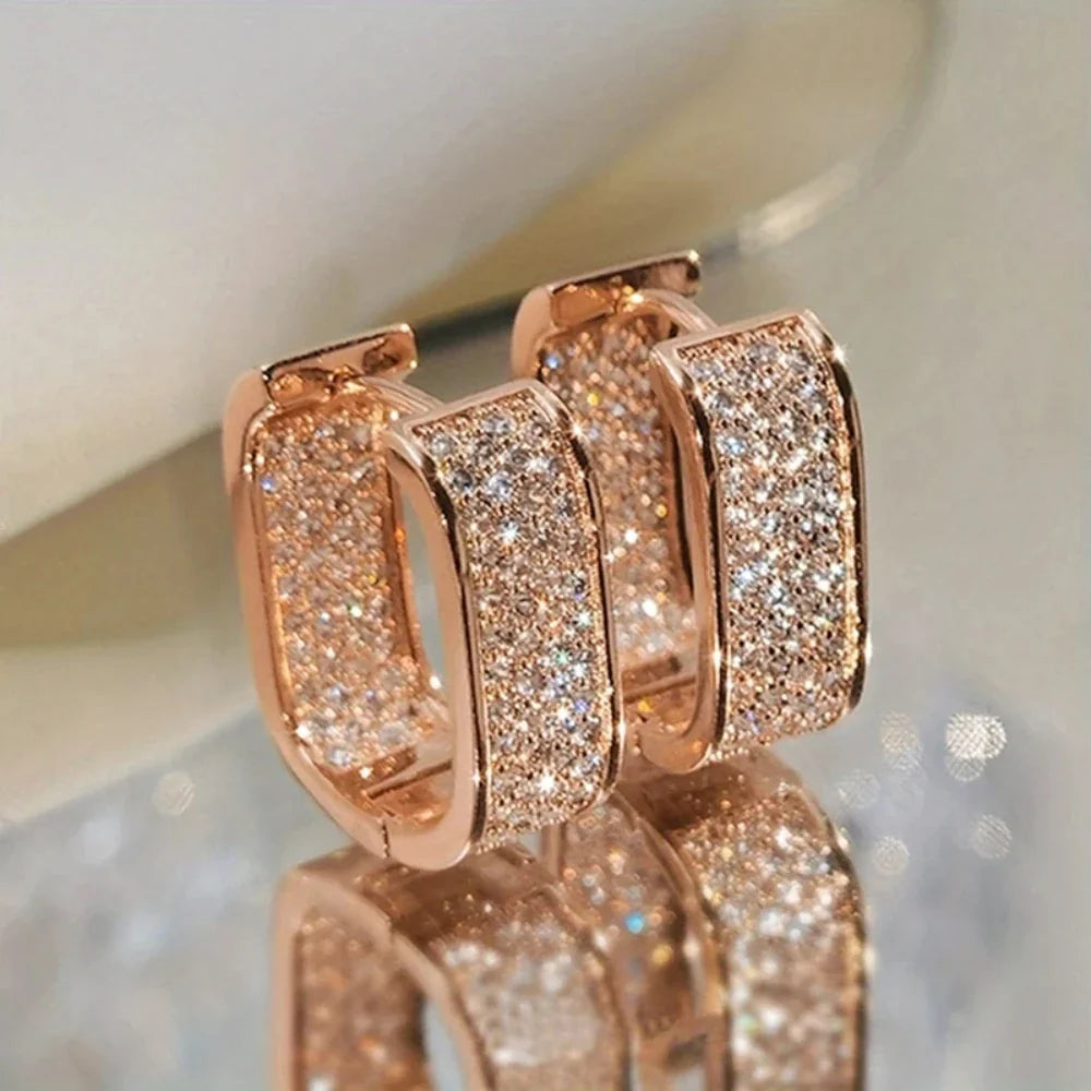 Classic Luxury CZ Korean Fashion Women's Earrings Metal Silver Gold Simple Exquisite Girls Popular Jewelry Accessories Selection