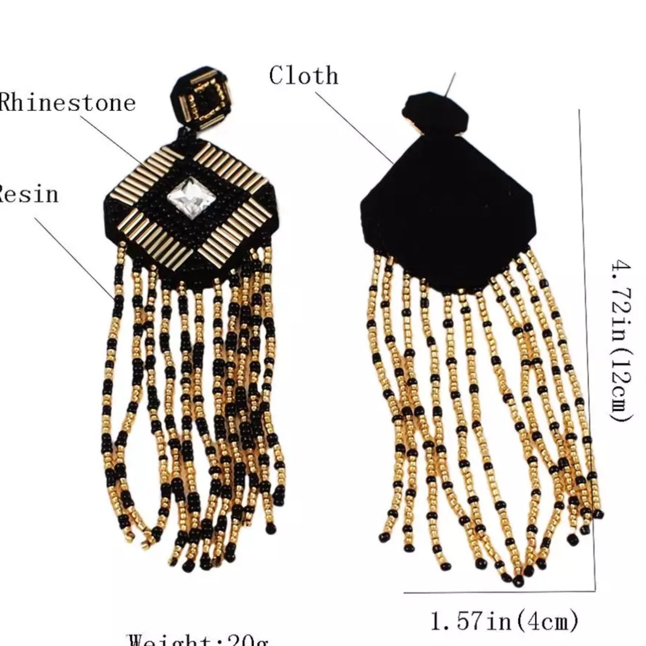 Black and Gold Tassel Drop Earrings
