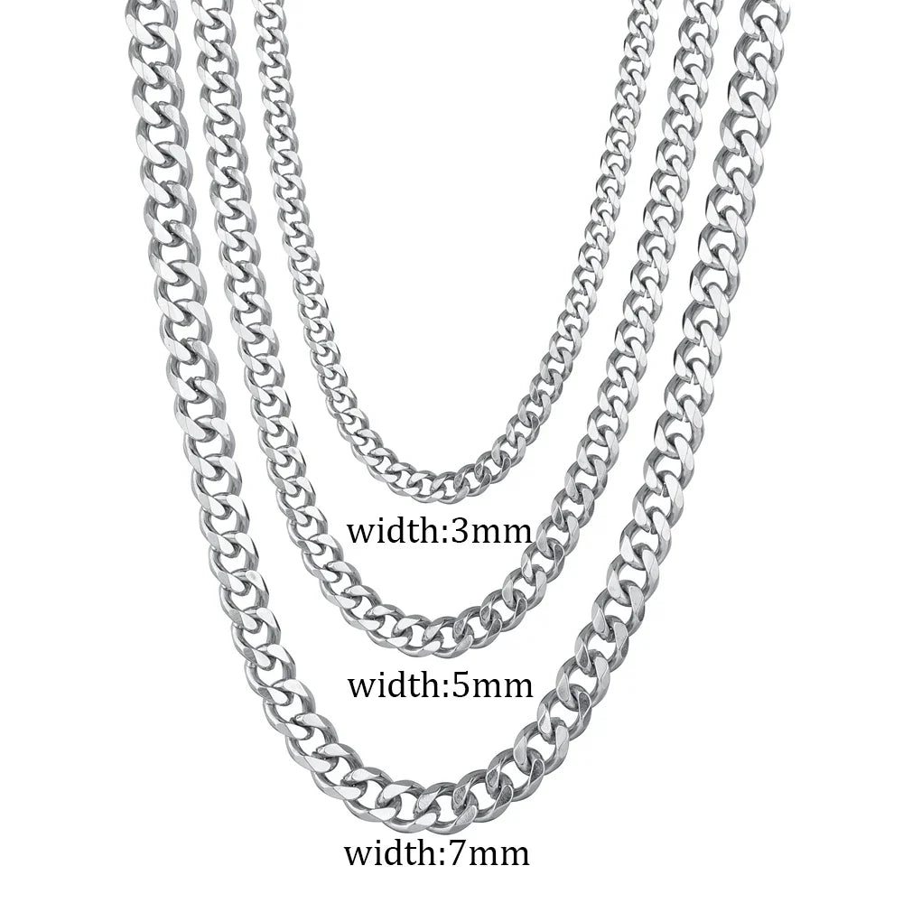 3/5/7mm Stainless Steel Cuban Link Chain Classic Punk Personality Jewelry Simple Fashion Hip-hop Couple Necklace for Men Women