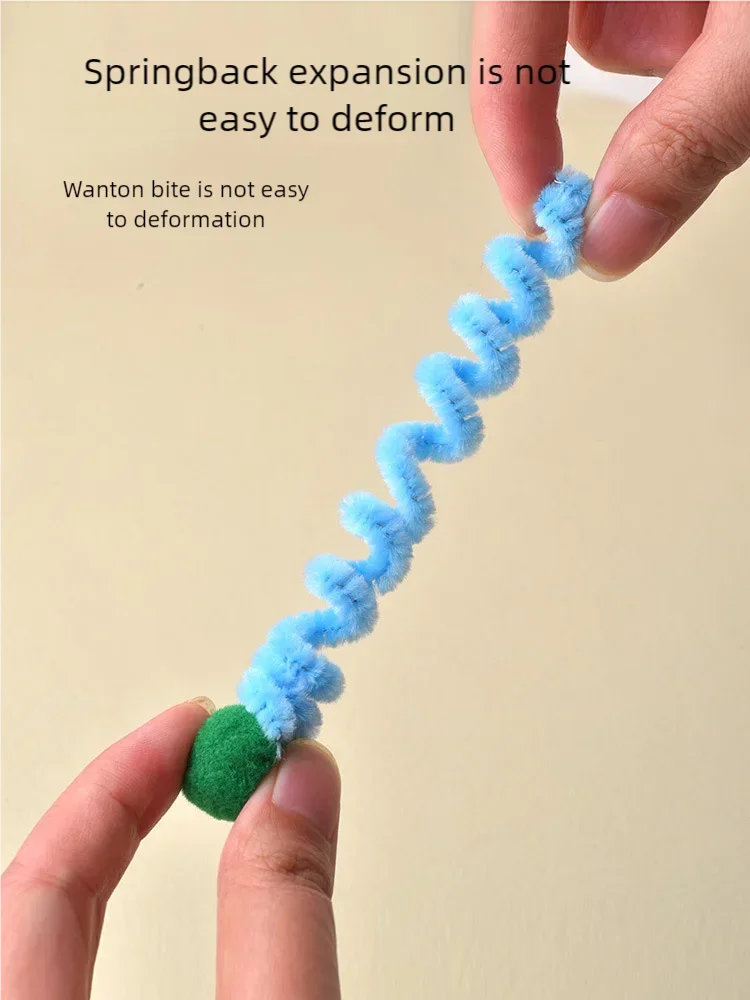 Interactive Cat Toy Spring Twist Stick Plush Ball Bite Resistant Teeth Grinding Plushie for Kittens Entertainment Boredom Relief