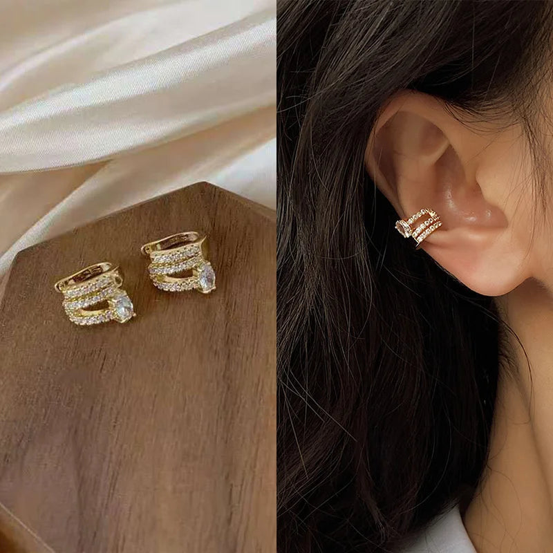 Silver Color Zirconia Pearl Clip On Earrings for Women Geometric Ear Cuff Without Piercing Girl Jewelry Gifts