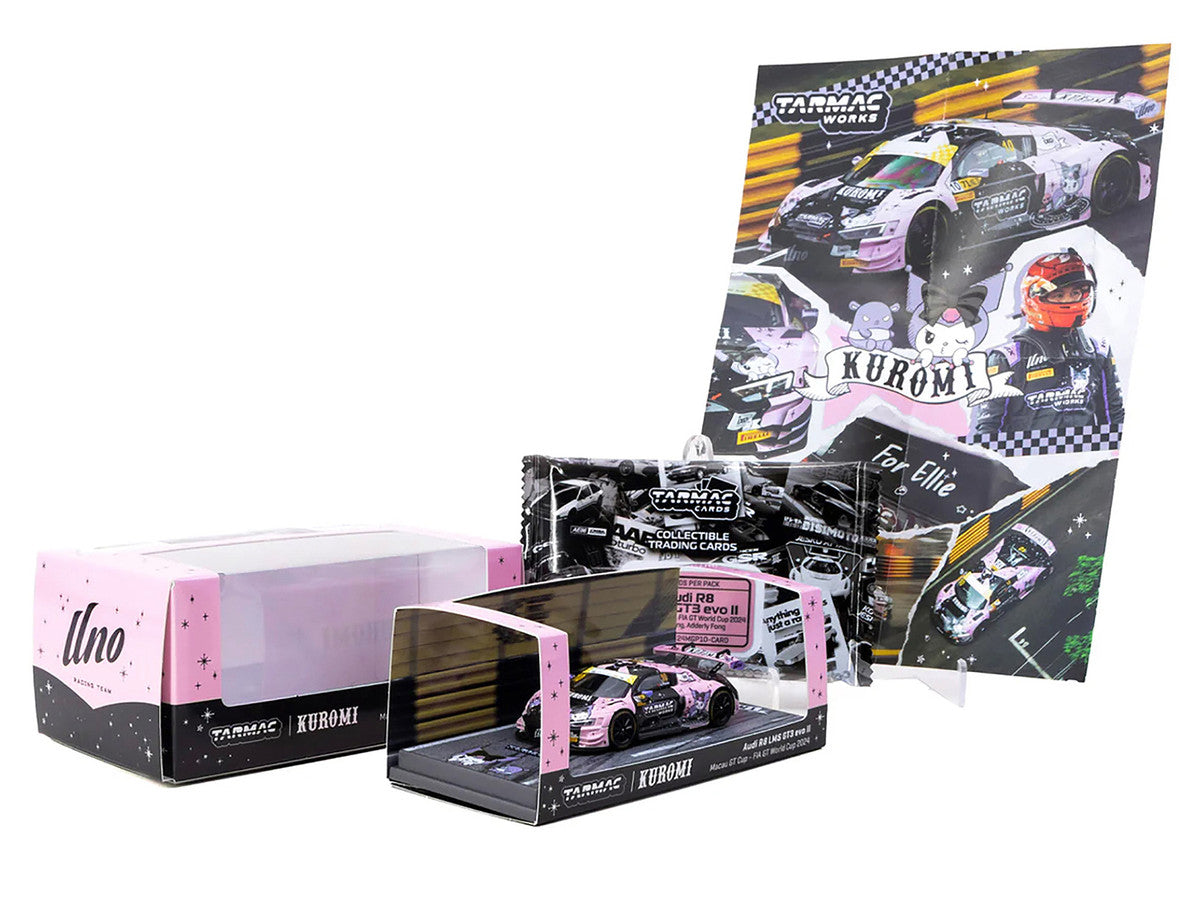 Audi R8 LMS GT3 evo II #10 Adderly Fong "Uno Racing Team - Kuromi" "Macau GT Cup - FIA GT World Cup" (2024) with Collectible Tarmac Cards "Hobby64" Series 1/64 Diecast Model Car by Tarmac Works