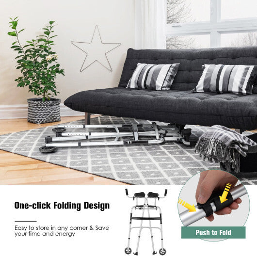 Height Adjustable Rollator Walker With Seat and Armrest Pad - Color: Silver