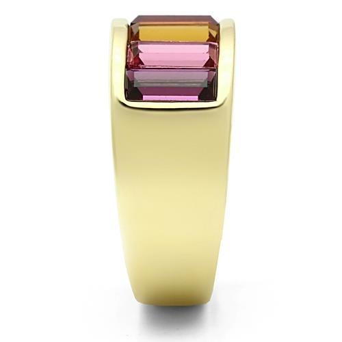 TK1415 - IP Gold(Ion Plating) Stainless Steel Ring with Top Grade Crystal in Multi Color