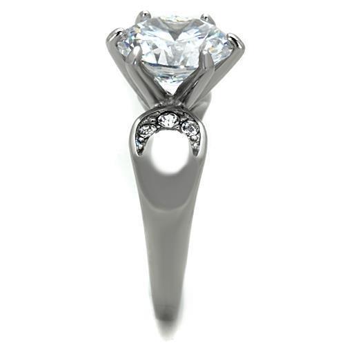 TK1536 - High polished (no plating) Stainless Steel Ring with AAA Grade CZ in Clear