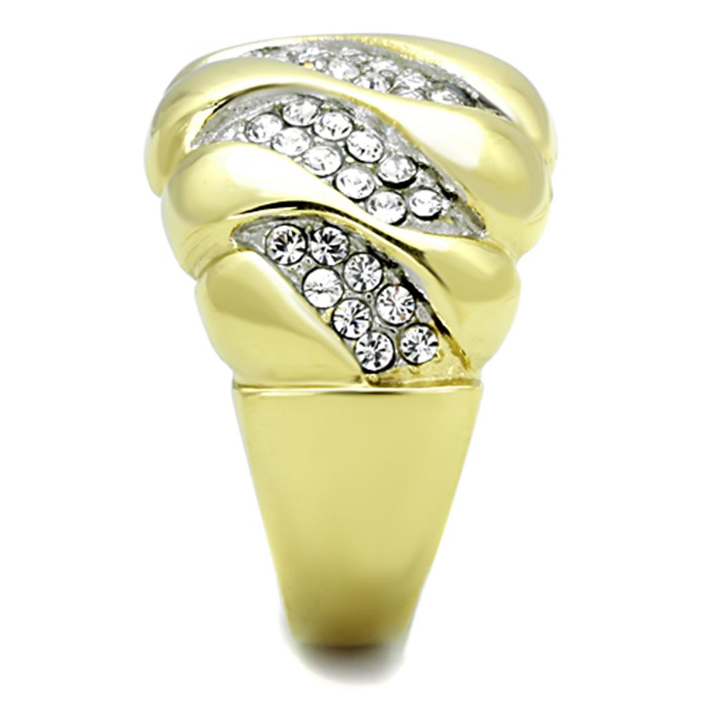TK1559 - Two-Tone IP Gold (Ion Plating) Stainless Steel Ring with Top Grade Crystal in Clear