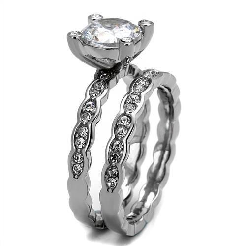 TK2659 - High polished (no plating) Stainless Steel Ring with AAA Grade CZ in Clear