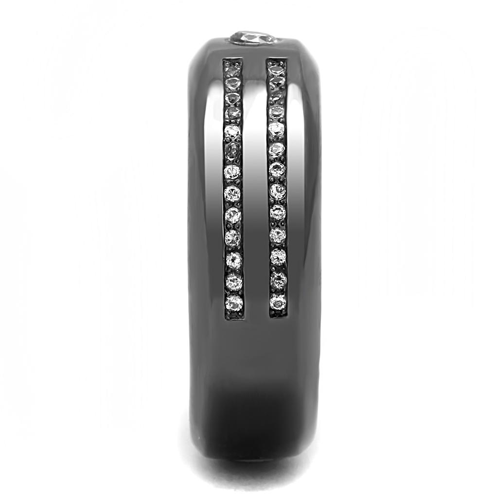 TK3275 - IP Light Black (IP Gun) Stainless Steel Ring with AAA Grade CZ in Clear