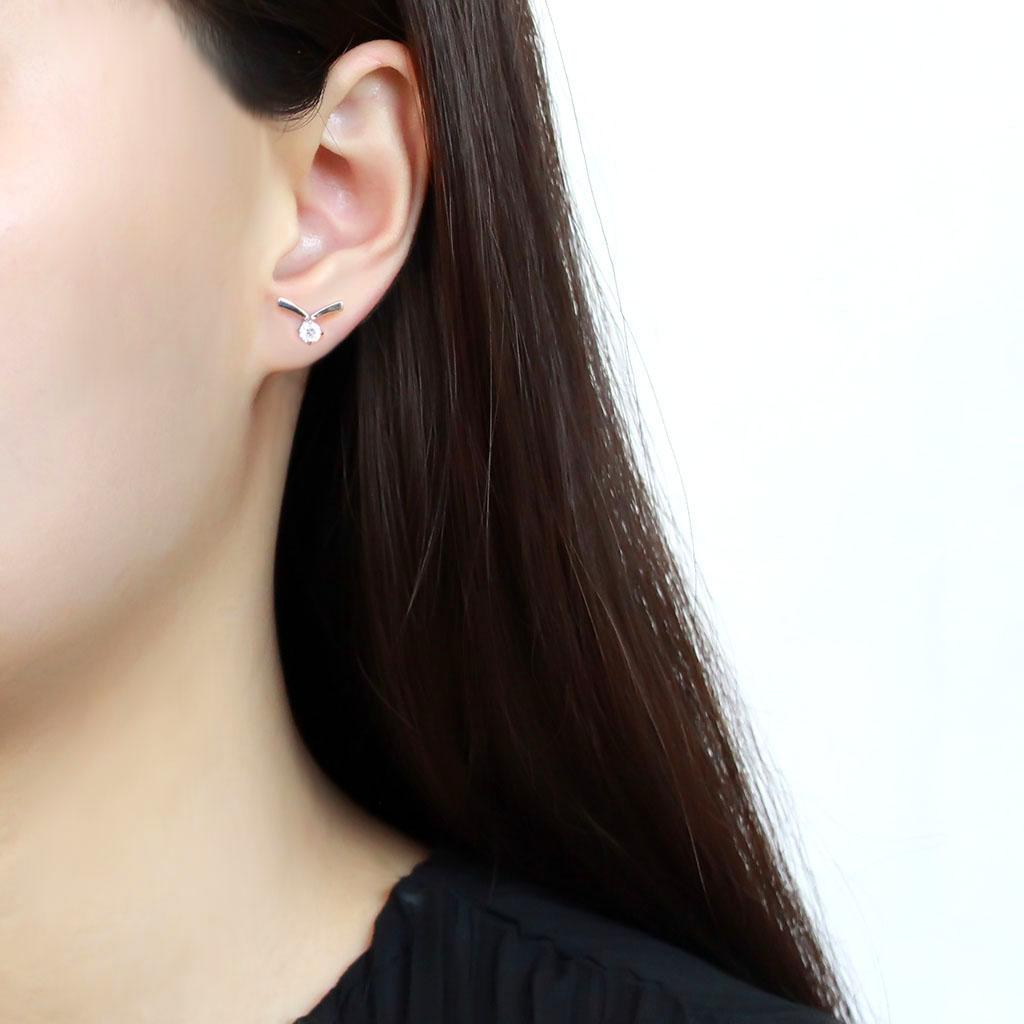 TK3657 - High polished (no plating) Stainless Steel Earrings with AAA Grade CZ in Clear