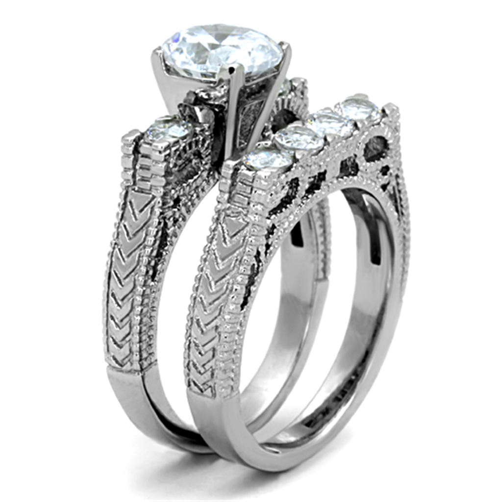 TK5X019 - High polished (no plating) Stainless Steel Ring with AAA Grade CZ in Clear