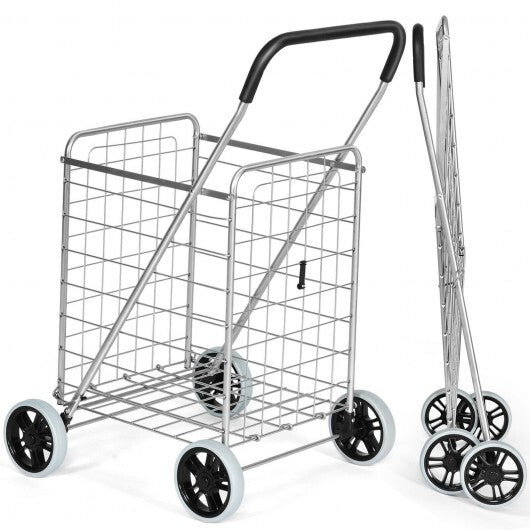 Portable Folding Shopping Cart Utility for Grocery Laundry-Black