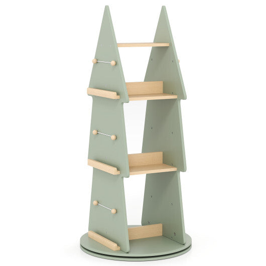 4 Tier Tree Shape Kids Rotating Bookshelf 360 Display Rack Storage Organizer-Green