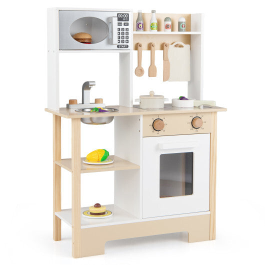 Play Kitchen Wooden Toy Kitchen Playset with Chalkboard Birthday Gift for Kids Aged 3 +-Green