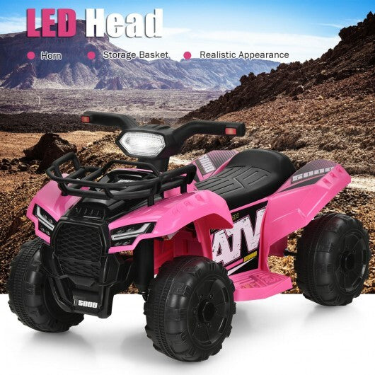 6V Kids ATV Quad Electric Ride On Car with LED Light and MP3-Pink - Color: Pink