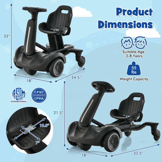 6V Kids Ride on Drift Car with 360? Spin and 2 Adjustable Heights-Black - Color: Black