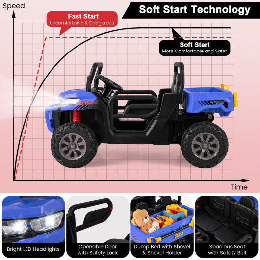24V Ride On Kids Car with Dump Bed and Remote Control-Navy - Color: Navy