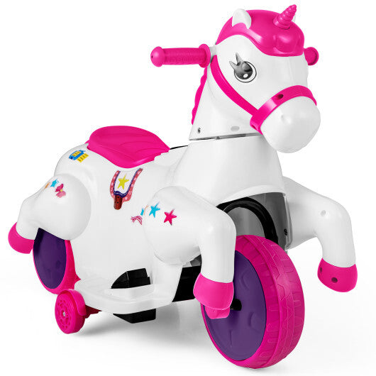 12V Unicorn Ride on Toy with Training Wheels and Horse Riding Mode-Navy