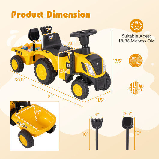 Kids Ride on Tractor Licensed Caterpillar with Detachable Trailer No Power-Yellow