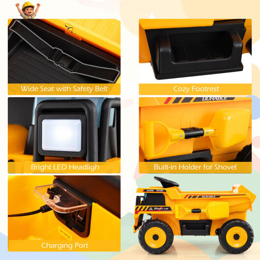 24V Construction Electric Vehicle with Dump Bed and Remote Control for Aged 3-8-Yellow - Color: Yellow