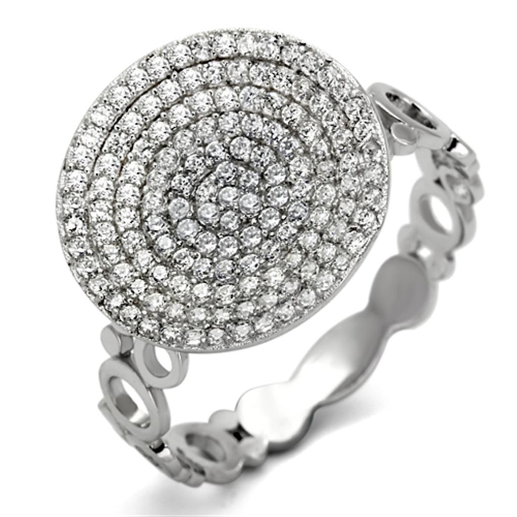 TS121 - Rhodium 925 Sterling Silver Ring with AAA Grade CZ in Clear