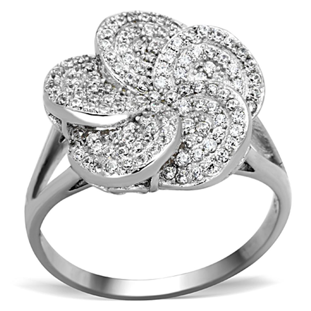 TS171 - Rhodium 925 Sterling Silver Ring with AAA Grade CZ in Clear