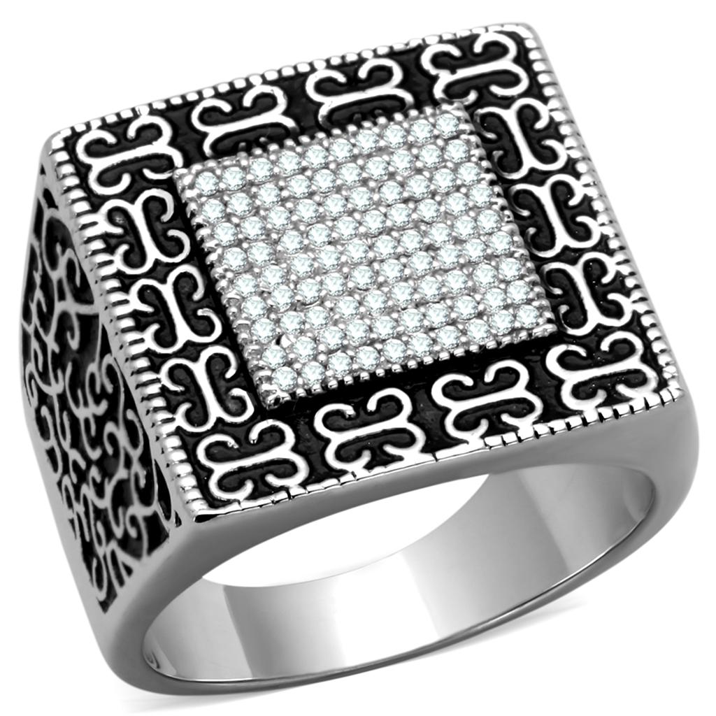 TS221 - Rhodium 925 Sterling Silver Ring with AAA Grade CZ in Clear