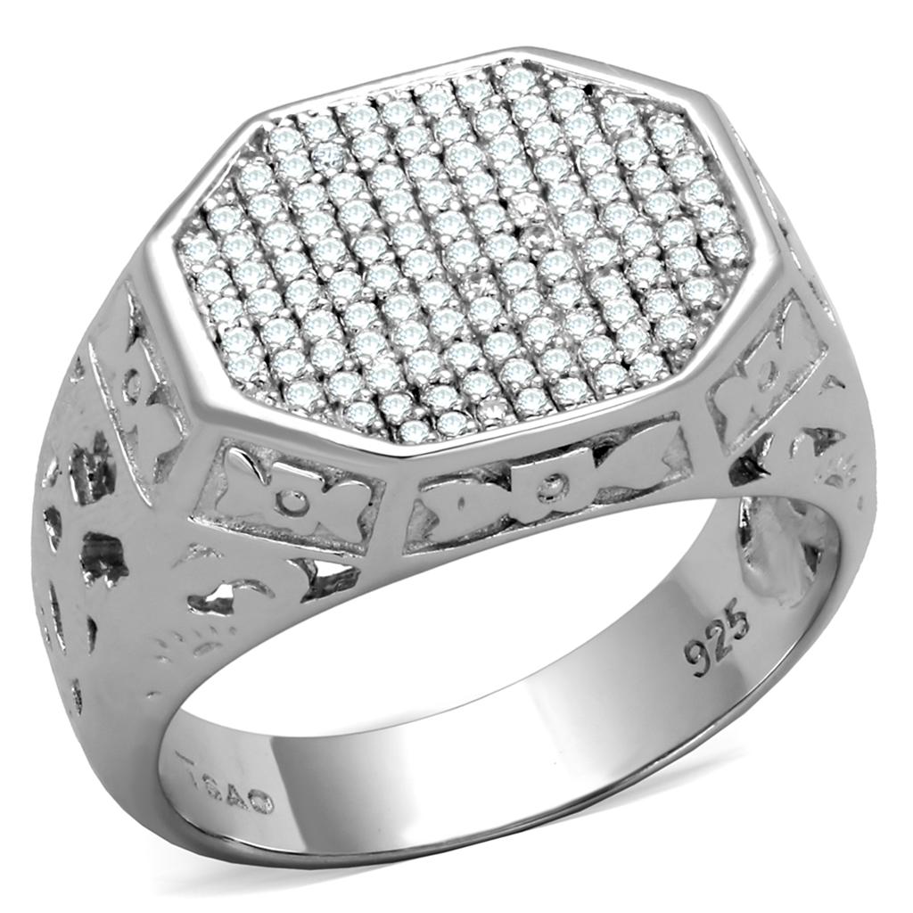 TS229 - Rhodium 925 Sterling Silver Ring with AAA Grade CZ in Clear