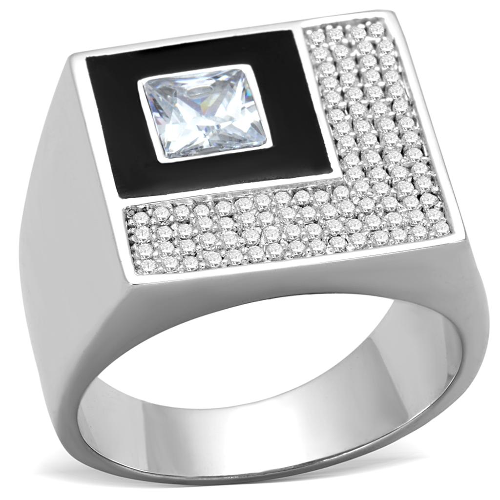 TS242 - Rhodium 925 Sterling Silver Ring with AAA Grade CZ in Clear