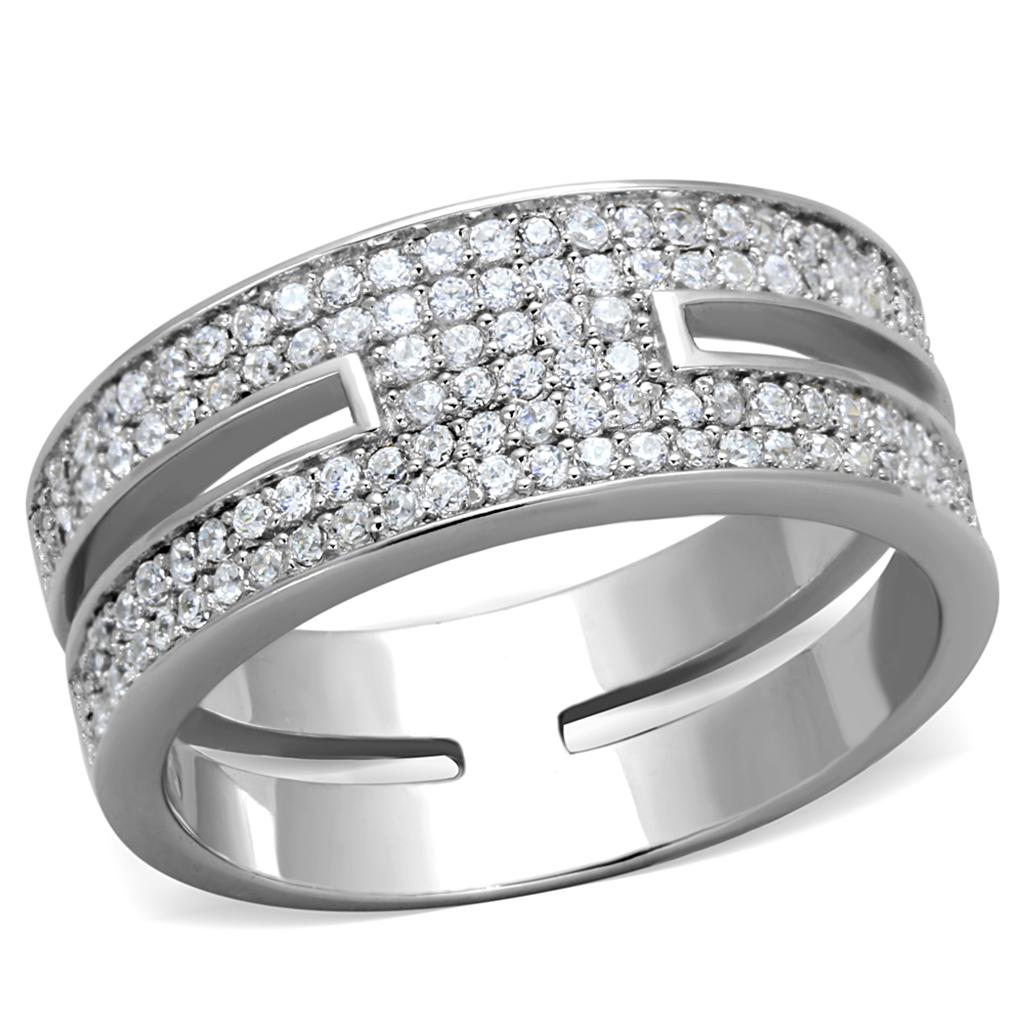 TS273 - Rhodium 925 Sterling Silver Ring with AAA Grade CZ in Clear
