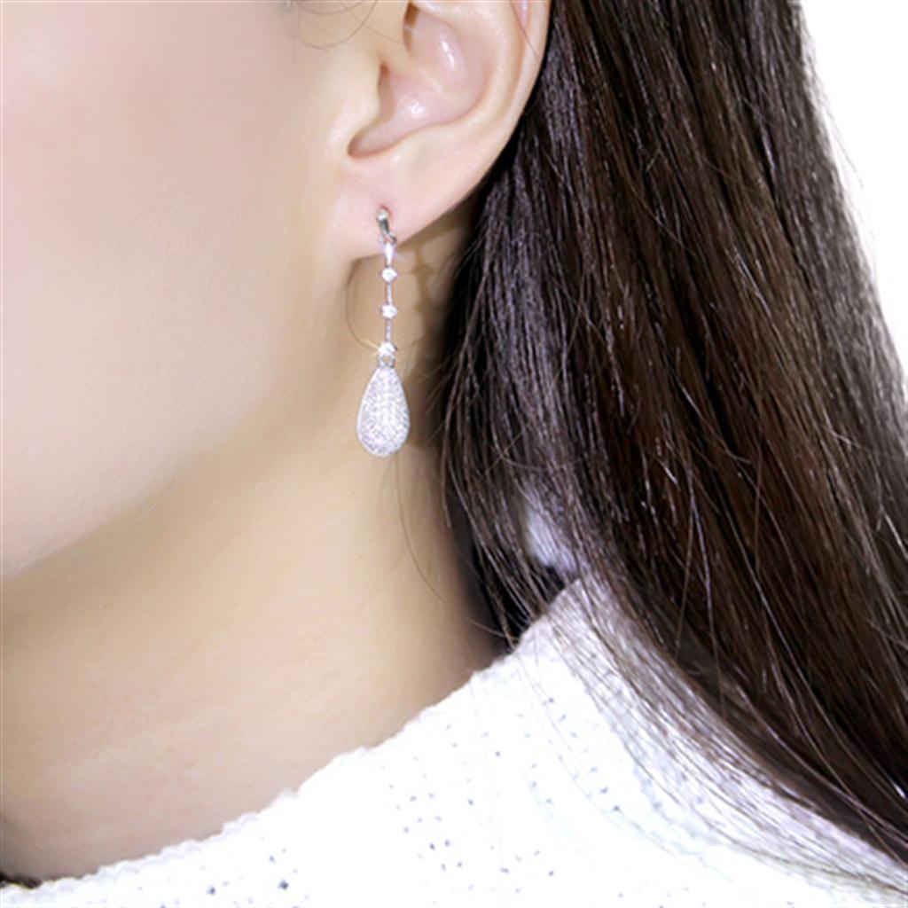 TS292 - Rhodium 925 Sterling Silver Earrings with AAA Grade CZ in Clear