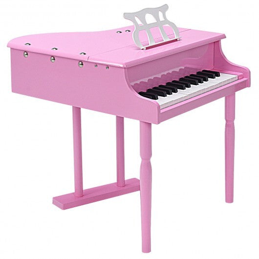 Musical Instrument Toy 30-Key Children Mini Grand Piano with Bench-Pink - Color: Pink